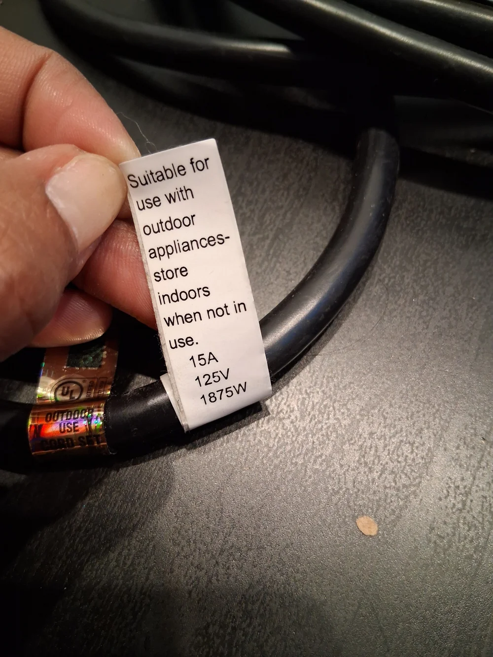 Black Power Extension Cable 125V 1875W 15A Heavy Duty